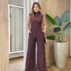 Conjunto Feminino Rose Comfy Regata Gola e Calça Canelado Marrom - Fernanda Ramos Store