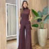 Conjunto Feminino Rose Comfy Regata Gola e Calça Canelado Marrom - Fernanda Ramos Store