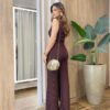 Conjunto Feminino Rose Comfy Regata Gola e Calça Canelado Marrom - Fernanda Ramos Store