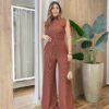 Conjunto Feminino Rose Comfy Regata Gola e Calça Canelado Terra - Fernanda Ramos Store