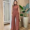 Conjunto Feminino Rose Comfy Regata Gola e Calça Canelado Terra - Fernanda Ramos Store