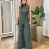 Conjunto Feminino Rose Comfy Regata Gola e Calça Canelado Verde - Fernanda Ramos Store