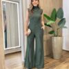Conjunto Feminino Rose Comfy Regata Gola e Calça Canelado Verde - Fernanda Ramos Store