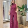Conjunto Feminino Rose Comfy Regata Gola e Calça Canelado Vinho - Fernanda Ramos Store