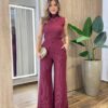 Conjunto Feminino Rose Comfy Regata Gola e Calça Canelado Vinho - Fernanda Ramos Store