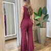Conjunto Feminino Rose Comfy Regata Gola e Calça Canelado Vinho - Fernanda Ramos Store