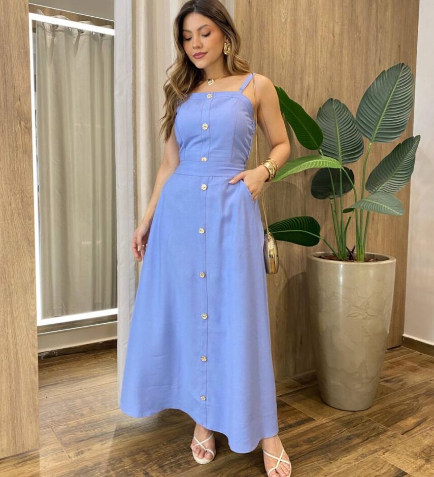 Conjunto Feminino Solange Cropped com Bojo e Saia com Lastex Azul - Fernanda Ramos Store