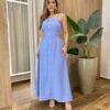 Conjunto Feminino Solange Cropped com Bojo e Saia com Lastex Azul - Fernanda Ramos Store