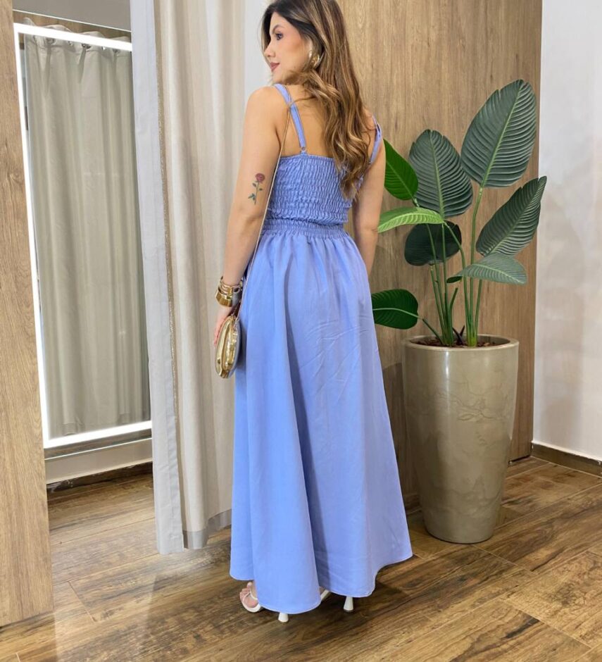 Conjunto Feminino Solange Cropped com Bojo e Saia com Lastex Azul - Fernanda Ramos Store