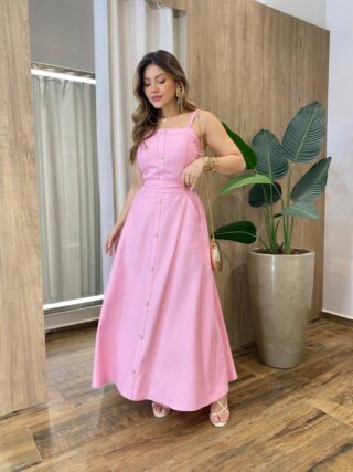 Conjunto Feminino Solange Cropped com Bojo e Saia com Lastex Rosa - Fernanda Ramos Store