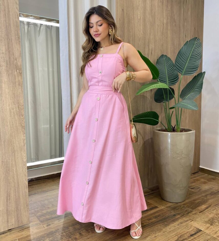 Conjunto Feminino Solange Cropped com Bojo e Saia com Lastex Rosa - Fernanda Ramos Store