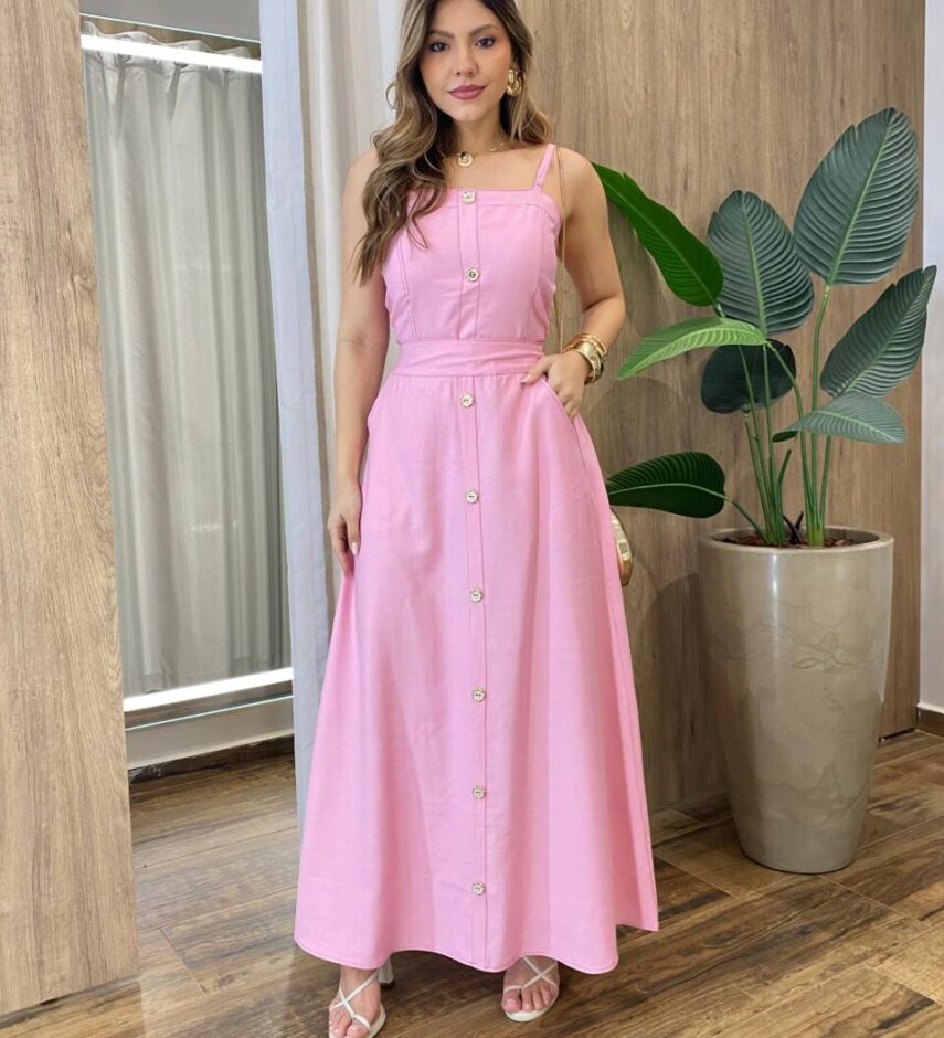 Conjunto Feminino Solange Cropped com Bojo e Saia com Lastex Rosa - Fernanda Ramos Store