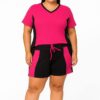 Conjunto Maria Plus Blusa Manga Curta e Short com Detalhe Pink - Fernanda Ramos Store