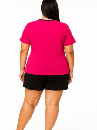 Conjunto Maria Plus Blusa Manga Curta e Short com Detalhe Pink - Fernanda Ramos Store