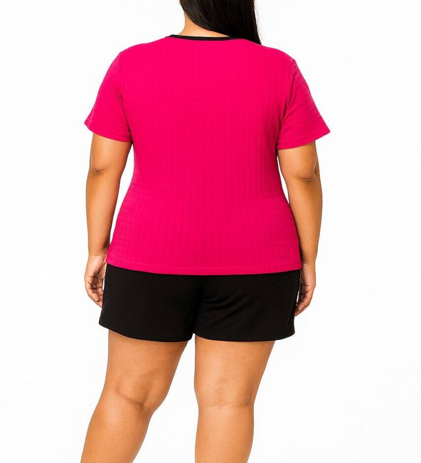 Conjunto Maria Plus Blusa Manga Curta e Short com Detalhe Pink - Fernanda Ramos Store