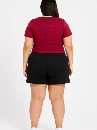 Conjunto Maria Plus Blusa Manga Curta e Short com Detalhe Vinho - Fernanda Ramos Store