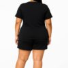 Conjunto Plus Blusa Manga Curta com Faixas Azul Mar e Short Preto - Fernanda Ramos Store