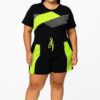 Conjunto Plus Blusa Manga Curta com Faixas Verde e Short Preto - Fernanda Ramos Store