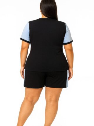 Conjunto Plus Ingrid Blusa Manga Curta e Short com Amarração Azul - Fernanda Ramos Store