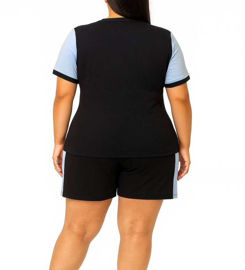 Conjunto Plus Ingrid Blusa Manga Curta e Short com Amarração Azul - Fernanda Ramos Store