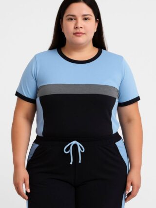 Conjunto Plus Ingrid Blusa Manga Curta e Short com Amarração Azul - Fernanda Ramos Store