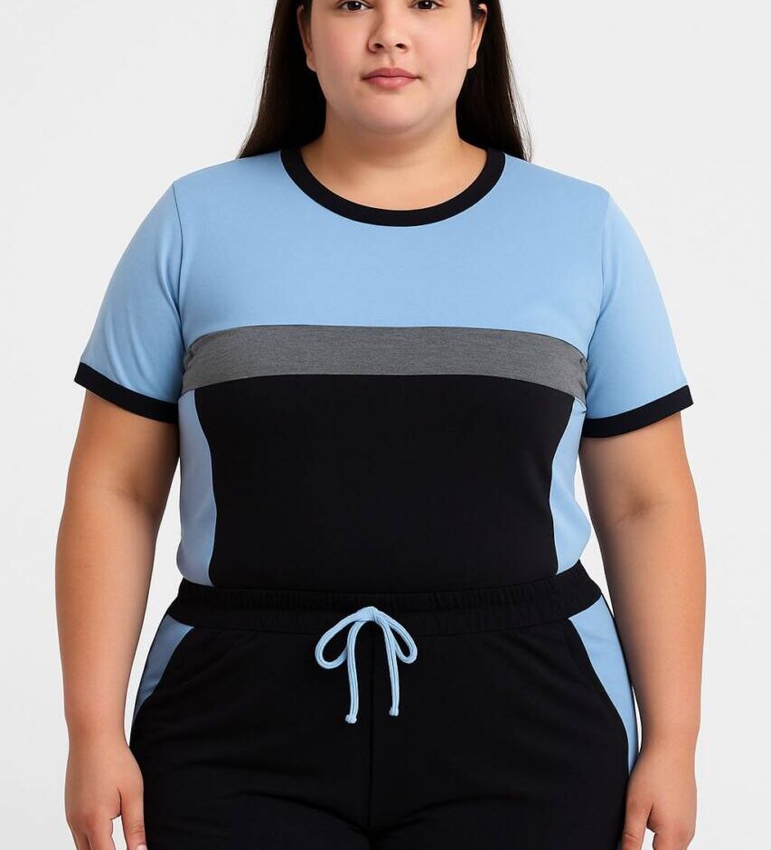Conjunto Plus Ingrid Blusa Manga Curta e Short com Amarração Azul - Fernanda Ramos Store
