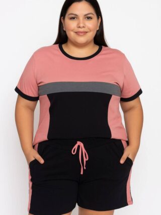 Conjunto Plus Ingrid Blusa Manga Curta e Short com Amarração Rosê - Fernanda Ramos Store