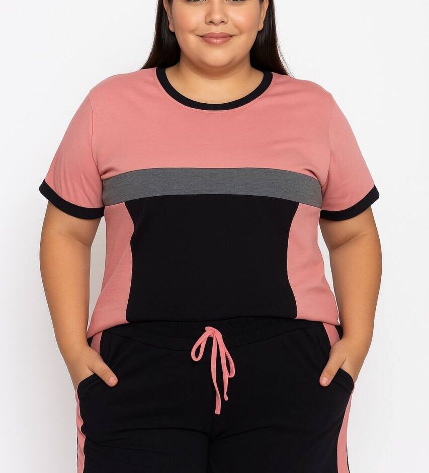 Conjunto Plus Ingrid Blusa Manga Curta e Short com Amarração Rosê - Fernanda Ramos Store