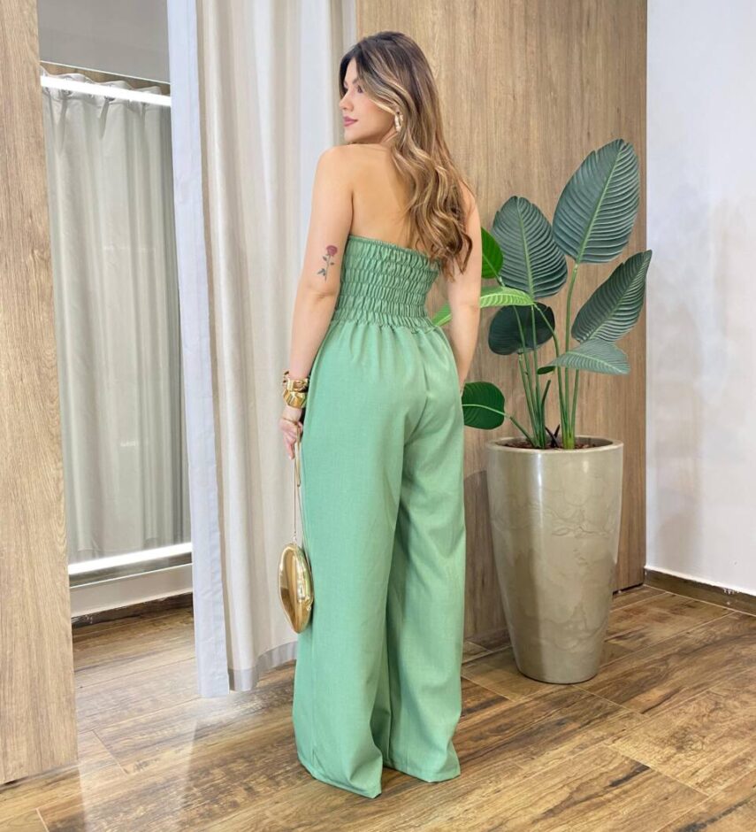 Macacão Longo Feminino Angelina com Bojo Detalhe em Botões Verde - Fernanda Ramos Store