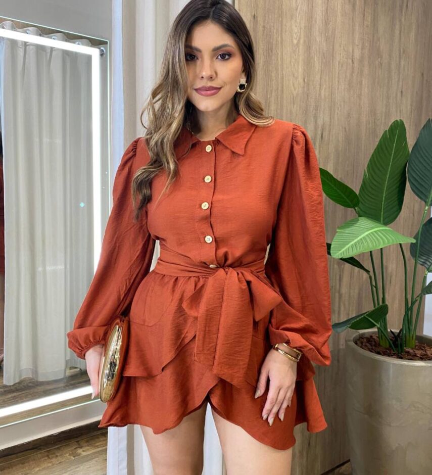 Macaquinho Curto Anye sem Bojo em Camadas TerraCota - Fernanda Ramos Store