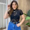 Max Cropped Feminino Manga Curta em Tule Preto - Fernanda Ramos Store