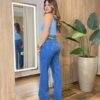 Regata Feminina Canelada Nanci Gola Alta Azul Claro - Fernanda Ramos Store
