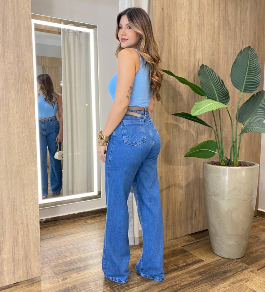 Regata Feminina Canelada Nanci Gola Alta Azul Claro - Fernanda Ramos Store