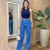 Regata Feminina Canelada Nanci Gola Alta Azul Marinho - Fernanda Ramos Store