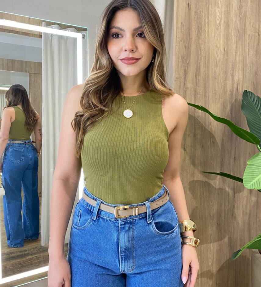 Regata Feminina Canelada Nanci Gola Alta Verde - Fernanda Ramos Store