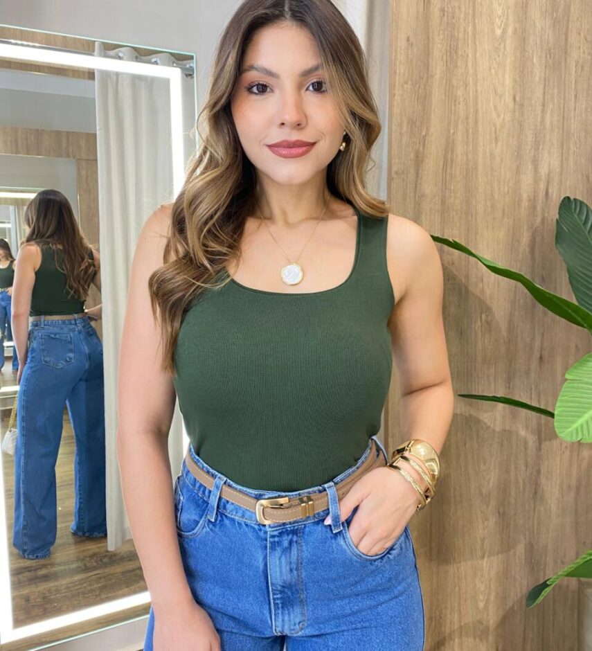 Regata Feminina Canelada Natalia Gola U Verde Militar - Fernanda Ramos Store