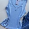 Regata Feminina Canelada Suellen com Detalhes e Botões Azul Bebê - Fernanda Ramos Store
