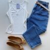 Regata Feminina Canelada Suellen com Detalhes e Botões Branca - Fernanda Ramos Store