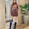 Saia Curta Feminina Luíza Texturizada Marrom - Fernanda Ramos Store