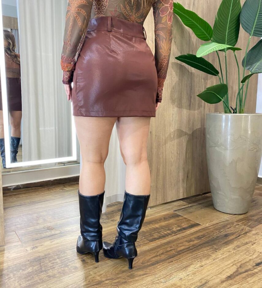 Saia Curta Feminina Luíza Texturizada Marrom - Fernanda Ramos Store