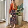 Saia Feminina Midi Amber Tule Estampa Mármore Marrom - Fernanda Ramos Store