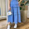 Saia Feminina Midi Isadora com Detalhes em Babados Azul - Fernanda Ramos Store