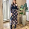 Saia Feminina Midi Manu Tule Estampa Xadrez Marrom - Fernanda Ramos Store