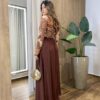 Saia Longa Feminina Elza com Zíper e Botão Chocolate - Fernanda Ramos Store