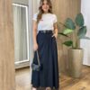 Saia Longa Feminina Elza com Zíper e Botão Preta - Fernanda Ramos Store