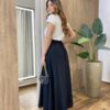 Saia Longa Feminina Elza com Zíper e Botão Preta - Fernanda Ramos Store