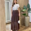 Saia Longa Feminina em Tule com Transparência Marrom - Fernanda Ramos Store