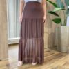 Saia Longa Feminina em Tule com Transparência Marrom - Fernanda Ramos Store