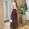 Saia Longa Feminina em Tule com Transparência Marrom - Fernanda Ramos Store