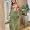 Saia Longa Feminina em Tule com Transparência Verde Oliva - Fernanda Ramos Store